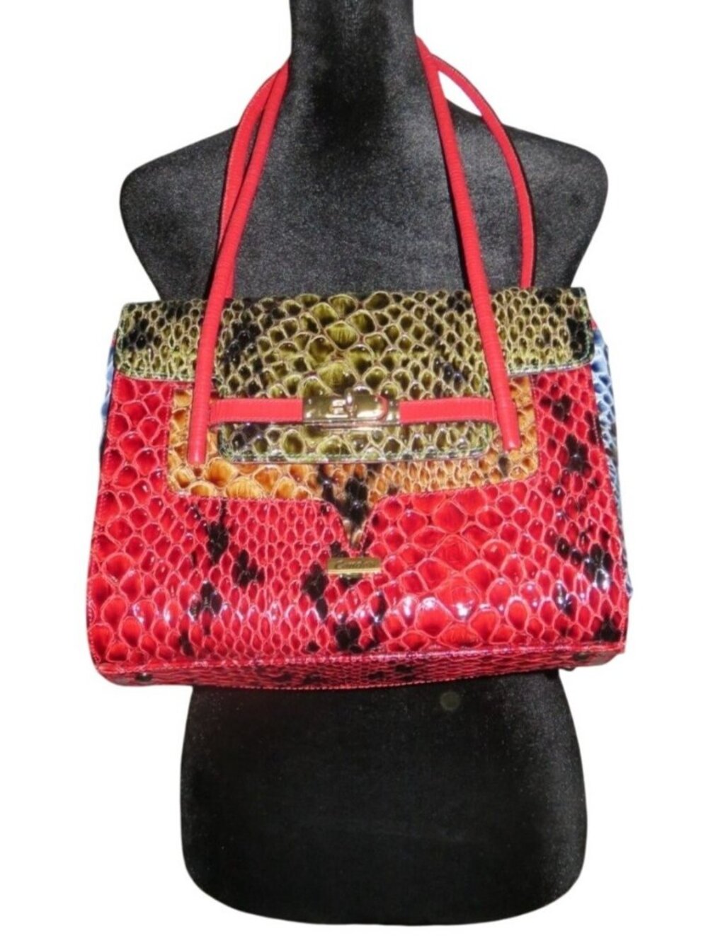 CONDOR Vintage Italian Snakeskin Embossed Colorblock Leather Limited Edition Sat